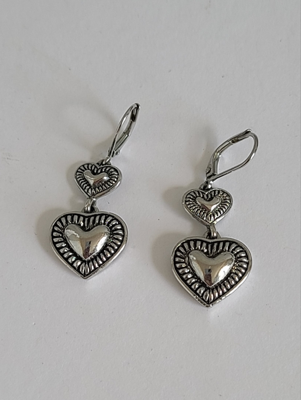 Vintage Tibetan Style Silver Tone Double Heart Long Drop Dangle Earrings